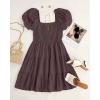 imageZESICA Womens Boho 2025 Summer Square Neck Puff Sleeve Off Shoulder Smocked Tiered Casual A Line Short Mini DressCoffee