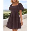 imageZESICA Womens Boho 2025 Summer Square Neck Puff Sleeve Off Shoulder Smocked Tiered Casual A Line Short Mini DressCoffee