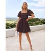 imageZESICA Womens Boho 2025 Summer Square Neck Puff Sleeve Off Shoulder Smocked Tiered Casual A Line Short Mini DressCoffee