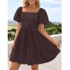 imageZESICA Womens Boho 2025 Summer Square Neck Puff Sleeve Off Shoulder Smocked Tiered Casual A Line Short Mini DressCoffee