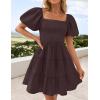 imageZESICA Womens Boho 2025 Summer Square Neck Puff Sleeve Off Shoulder Smocked Tiered Casual A Line Short Mini DressCoffee