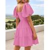 imageZESICA Womens Boho 2025 Summer Square Neck Puff Sleeve Off Shoulder Smocked Tiered Casual A Line Short Mini DressDustypink