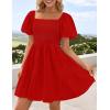 imageZESICA Womens Boho 2025 Summer Square Neck Puff Sleeve Off Shoulder Smocked Tiered Casual A Line Short Mini DressFirered