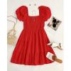 imageZESICA Womens Boho 2025 Summer Square Neck Puff Sleeve Off Shoulder Smocked Tiered Casual A Line Short Mini DressFirered