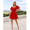 imageZESICA Womens Boho 2025 Summer Square Neck Puff Sleeve Off Shoulder Smocked Tiered Casual A Line Short Mini DressFirered