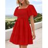 imageZESICA Womens Boho 2025 Summer Square Neck Puff Sleeve Off Shoulder Smocked Tiered Casual A Line Short Mini DressFirered
