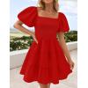 imageZESICA Womens Boho 2025 Summer Square Neck Puff Sleeve Off Shoulder Smocked Tiered Casual A Line Short Mini DressFirered