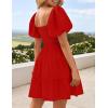 imageZESICA Womens Boho 2025 Summer Square Neck Puff Sleeve Off Shoulder Smocked Tiered Casual A Line Short Mini DressFirered