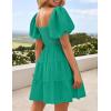 imageZESICA Womens Boho 2025 Summer Square Neck Puff Sleeve Off Shoulder Smocked Tiered Casual A Line Short Mini DressGreen