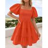 imageZESICA Womens Boho 2025 Summer Square Neck Puff Sleeve Off Shoulder Smocked Tiered Casual A Line Short Mini DressOrange