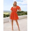 imageZESICA Womens Boho 2025 Summer Square Neck Puff Sleeve Off Shoulder Smocked Tiered Casual A Line Short Mini DressOrange
