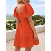 imageZESICA Womens Boho 2025 Summer Square Neck Puff Sleeve Off Shoulder Smocked Tiered Casual A Line Short Mini DressOrange