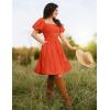 imageZESICA Womens Boho 2025 Summer Square Neck Puff Sleeve Off Shoulder Smocked Tiered Casual A Line Short Mini DressOrange