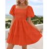 imageZESICA Womens Boho 2025 Summer Square Neck Puff Sleeve Off Shoulder Smocked Tiered Casual A Line Short Mini DressOrange