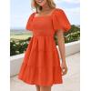 imageZESICA Womens Boho 2025 Summer Square Neck Puff Sleeve Off Shoulder Smocked Tiered Casual A Line Short Mini DressOrange