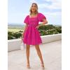 imageZESICA Womens Boho 2025 Summer Square Neck Puff Sleeve Off Shoulder Smocked Tiered Casual A Line Short Mini DressRose
