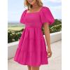 imageZESICA Womens Boho 2025 Summer Square Neck Puff Sleeve Off Shoulder Smocked Tiered Casual A Line Short Mini DressRose