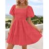 imageZESICA Womens Boho 2025 Summer Square Neck Puff Sleeve Off Shoulder Smocked Tiered Casual A Line Short Mini DressWatermelon