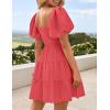 imageZESICA Womens Boho 2025 Summer Square Neck Puff Sleeve Off Shoulder Smocked Tiered Casual A Line Short Mini DressWatermelon