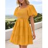 imageZESICA Womens Boho 2025 Summer Square Neck Puff Sleeve Off Shoulder Smocked Tiered Casual A Line Short Mini DressYellow