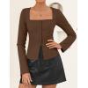 imageZESICA Womens Fall Square Neck Blazers 2025 Casual Long Sleeve Button Up Work Business Fitted Blazer JacketsBrown
