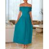 imageZESICA Womens Off The Shoulder Maxi Dress 2025 Summer Sleeveless Casual Slim Swing Pleated Formal Party DressesPeacock Blue
