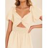 imageZESICA Womens Summer 2025 Boho Vacation Dress Short Puff Sleeve Flowy Smocked Cutout A Line Beach Party DressesApricot