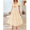 imageZESICA Womens Summer 2025 Boho Vacation Dress Short Puff Sleeve Flowy Smocked Cutout A Line Beach Party DressesApricot