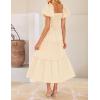 imageZESICA Womens Summer 2025 Boho Vacation Dress Short Puff Sleeve Flowy Smocked Cutout A Line Beach Party DressesApricot