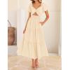 imageZESICA Womens Summer 2025 Boho Vacation Dress Short Puff Sleeve Flowy Smocked Cutout A Line Beach Party DressesApricot