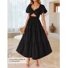 imageZESICA Womens Summer 2025 Boho Vacation Dress Short Puff Sleeve Flowy Smocked Cutout A Line Beach Party DressesBlack