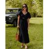 imageZESICA Womens Summer 2025 Boho Vacation Dress Short Puff Sleeve Flowy Smocked Cutout A Line Beach Party DressesBlack