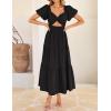 imageZESICA Womens Summer 2025 Boho Vacation Dress Short Puff Sleeve Flowy Smocked Cutout A Line Beach Party DressesBlack