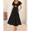 imageZESICA Womens Summer 2025 Boho Vacation Dress Short Puff Sleeve Flowy Smocked Cutout A Line Beach Party DressesBlack