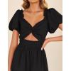 imageZESICA Womens Summer 2025 Boho Vacation Dress Short Puff Sleeve Flowy Smocked Cutout A Line Beach Party DressesBlack