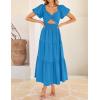 imageZESICA Womens Summer 2025 Boho Vacation Dress Short Puff Sleeve Flowy Smocked Cutout A Line Beach Party DressesCobalt