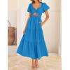 imageZESICA Womens Summer 2025 Boho Vacation Dress Short Puff Sleeve Flowy Smocked Cutout A Line Beach Party DressesCobalt