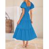 imageZESICA Womens Summer 2025 Boho Vacation Dress Short Puff Sleeve Flowy Smocked Cutout A Line Beach Party DressesCobalt