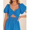 imageZESICA Womens Summer 2025 Boho Vacation Dress Short Puff Sleeve Flowy Smocked Cutout A Line Beach Party DressesCobalt