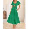 imageZESICA Womens Summer 2025 Boho Vacation Dress Short Puff Sleeve Flowy Smocked Cutout A Line Beach Party DressesGreen
