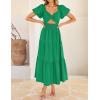 imageZESICA Womens Summer 2025 Boho Vacation Dress Short Puff Sleeve Flowy Smocked Cutout A Line Beach Party DressesGreen