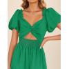 imageZESICA Womens Summer 2025 Boho Vacation Dress Short Puff Sleeve Flowy Smocked Cutout A Line Beach Party DressesGreen