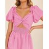imageZESICA Womens Summer 2025 Boho Vacation Dress Short Puff Sleeve Flowy Smocked Cutout A Line Beach Party DressesHot Pink