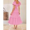 imageZESICA Womens Summer 2025 Boho Vacation Dress Short Puff Sleeve Flowy Smocked Cutout A Line Beach Party DressesHot Pink
