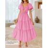 imageZESICA Womens Summer 2025 Boho Vacation Dress Short Puff Sleeve Flowy Smocked Cutout A Line Beach Party DressesHot Pink