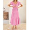 imageZESICA Womens Summer 2025 Boho Vacation Dress Short Puff Sleeve Flowy Smocked Cutout A Line Beach Party DressesHot Pink