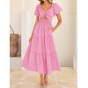 imageZESICA Womens Summer 2025 Boho Vacation Dress Short Puff Sleeve Flowy Smocked Cutout A Line Beach Party DressesHot Pink