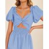 imageZESICA Womens Summer 2025 Boho Vacation Dress Short Puff Sleeve Flowy Smocked Cutout A Line Beach Party DressesLight Blue