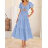 imageZESICA Womens Summer 2025 Boho Vacation Dress Short Puff Sleeve Flowy Smocked Cutout A Line Beach Party DressesLight Blue