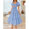 imageZESICA Womens Summer 2025 Boho Vacation Dress Short Puff Sleeve Flowy Smocked Cutout A Line Beach Party DressesLight Blue